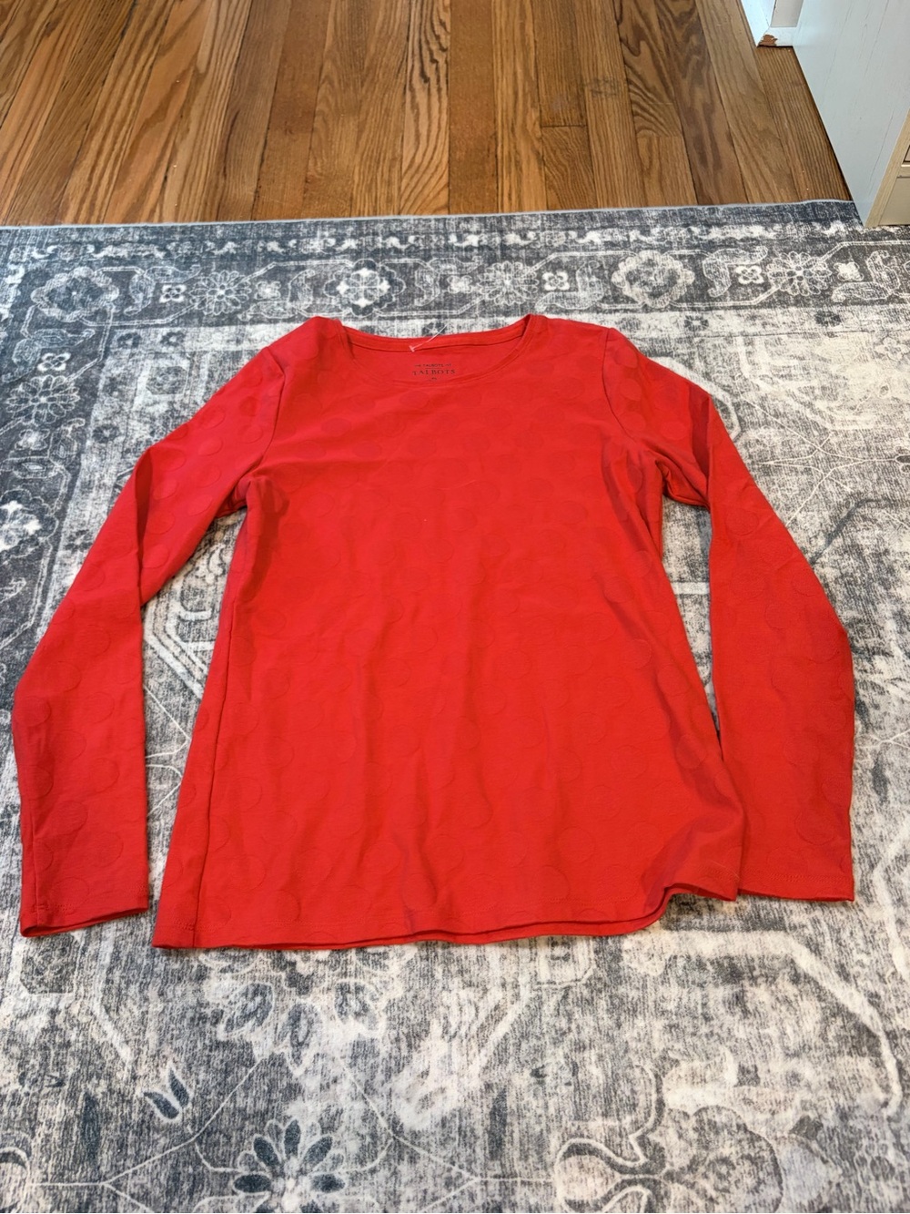 Talbots Bright Red Long Sleeve Crewneck Textured Top